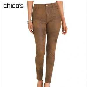 Chico's Pants Size 3T (16T) Faux Suede Worn Luggage Brown Slim Leg